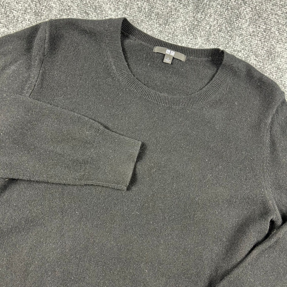 Uniqlo‎ Cashmere Sweater Mens L Black Crewneck Long Sleeve Knit Soft Minimalist